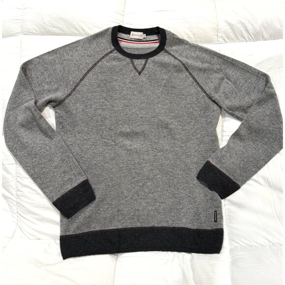 Moncler pullover crew neck gray mens sweater size XL cashmere wool - Picture 12 of 16